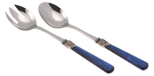 ELENA Salad Cutlery Set of 2 Pieces in 18/10 Stainless Steel with 1.5 mm Thick Blue Coloured Methacrylate Handle