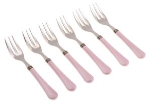 GIULIETTA 6-piece Dessert Fork Set in 18/10 Stainless Steel with 1.5 mm Thick Pink Coloured Methacrylate Handle