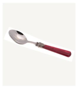 ELENA Coffee Spoon Set of 6 Spoons in 18.10 AISI430 Steel Length 16.5 cm Handle in Polymethyl Methacrylate PMMA with Metal Ring Dishwasher Safe Bordeaux