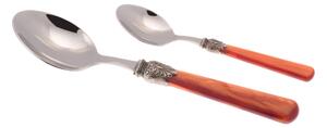 ELENA Coffee Spoon Set of 6 Spoons in 18.10 AISI430 Steel Length 16.5 cm Handle in Polymethylmethacrylate PMMA with Metal Ring Dishwasher Safe Orange
