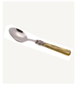 ELENA Set of 6 Coffee Spoons in 18.10 AISI430 Stainless Steel Length 16.5 cm Handle in Polymethyl Methacrylate PMMA with Metal Ring Dishwasher Safe Olive Green