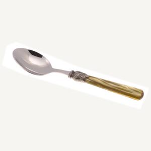 ELENA Table Spoon Set of 6 Table Spoons in 18.10 AISI430 Steel Dimensions: 26 cm Handle in Polymethyl Methacrylate PMMA with Metal Ring Dishwasher Safe Olive Green