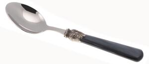 ELENA Coffee Spoon Set of 6 Spoons in 18.10 AISI430 Steel Length 16.5 cm Handle in Polymethyl Methacrylate PMMA with Metal Ring Dishwasher Safe Black Name: elena