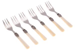 ELENA 6-piece Dessert Fork Set in 18/10 Stainless Steel with 1.5 mm Thick Coloured Ivory Methacrylate Handle