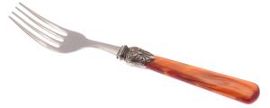 ELENA Table Fork Set of 6 Pieces in 18.10 AISI430 Stainless Steel Length 26 Handle in Polymethyl Methacrylate PMMA with Metal Ring Dishwasher Safe Orange