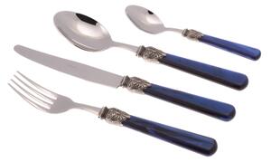 ELENA 24 Pieces Coloured Cutlery Set in 18/10 Stainless Steel with 1.5 mm Thick Blue Acrylic Handle