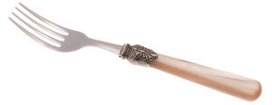 ELENA Table Fork Set of 6 Pieces in 18.10 AISI430 Steel Length 26 Handle in Polymethyl Methacrylate PMMA with Metal Ring Dishwasher Safe Champagne