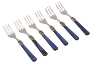 ELENA 6-Piece Dessert Forks Set in 18/10 Stainless Steel with 1.5 mm Thick Coloured Blue Methacrylate Handle