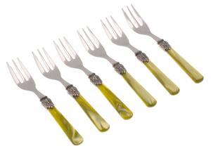 ELENA 6 Piece Dessert Forks Set in 18/10 Stainless Steel with 1.5 mm Thick Olive Green Methacrylate Handle