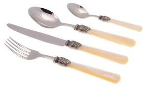 ELENA 24-piece Coloured Cutlery Set in 18/10 Stainless Steel with 1.5 mm Thick Coloured Acrylic Handle, Ivory, in Gift Box