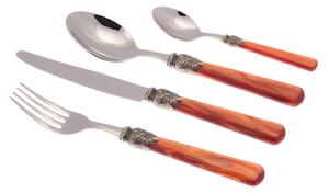 ELENA 24 Pieces Cutlery Set in 18/10 Stainless Steel with 1.5 mm Thick Orange Coloured Methacrylate Handle