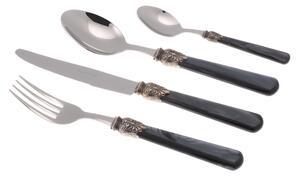ELENA 24 Piece Cutlery Set in 18/10 Stainless Steel with 1.5 mm Thick Acrylic Handle in Black Colour