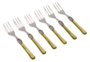 Penelope 6 Piece Dessert Fork Set in 18/10 Stainless Steel with 2.5 mm Olive Green Acrylic Handle