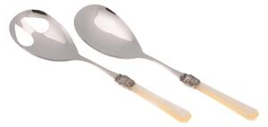 Penelope Salad Cutlery Set of 2 Pieces in 18/10 Stainless Steel with 2.5 mm Thick Ivory Coloured Methacrylate Handle