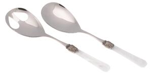 Penelope Salad Serving Cutlery Set of 2 Pieces in 18/10 Stainless Steel with 2.5 mm Thick White Coloured Methacrylate Handle