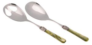 Penelope Salad Cutlery Set of 2 Pieces in 18/10 Stainless Steel with 2.5 mm Thick Olive Green Methacrylate Handle