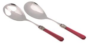 Penelope Salad Cutlery Set of 2 Pieces in 18/10 Stainless Steel with 2.5 mm Thick Bordeaux Coloured Methacrylate Handle