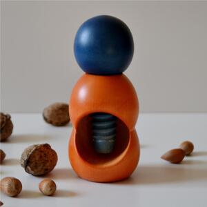 Hand-Turned Lime Wood Rompinoce SFERA Nutcracker 5.5xh12 cm Bicolour Orange Blue