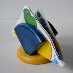 Handmade Linden Wood Napkin Holder VELA 10xh9.5 cm in Yellow Blue from Bergamo, Italy