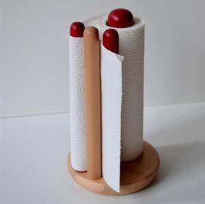 Vertical Tabletop Kitchen Roll Holder, 15xh28 cm, Red Alder Wood with Natural Base
