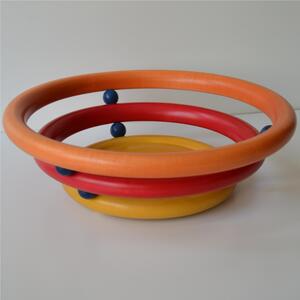 Alder Wood Bread Basket, Fruit Holder with Mahogany Balls, 34xh12 cm, Natural Wood Petals with Mahogany Balls