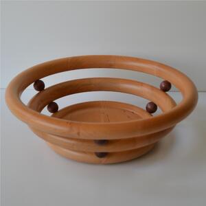 Alder Wood Bread Basket, Fruit Holder with Mahogany Balls Diameter 34xh12 cm Natural Wood Petals with Mahogany Balls