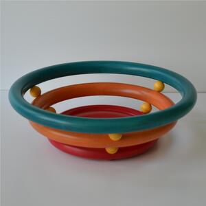 Lime Wood Bread Basket with Mahogany Balls, Diameter 34xh12 cm, Natural Lime Wood Petals with Yellow Balls