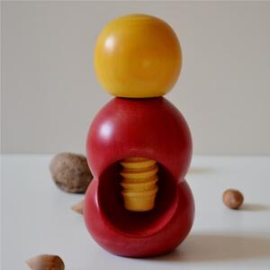 Hand-Turned Linden Wood Sphere Nutcracker 5.5xh12 cm Bicolour Red Yellow