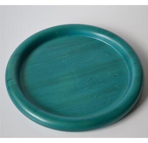 Hand-Turned Solid Wood Round Tray 34xh3.5 cm Painted with Green Water-Based Paints