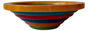 Centre Piece Fruit Bowl, Salad Bowl ARENA Diameter 34xh 11.5 cm with Solid Linden Wood, Each Ring Individually Hand-Turned Multicolour