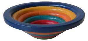 Centre Piece Fruit Bowl, Salad Bowl ARENA Diameter 34xh 11.5 cm with Solid Lime Wood, Each Ring Individually Hand-Turned Multicolour