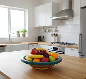Centrepiece Fruit Bowl, Salad Bowl ARENA diameter 34xh 11.5 cm with solid linden wood, each ring individually hand-turned multicolour