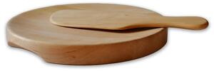 Alder Wood Slightly Hollowed Polenta Board, Diameter 29xH3.2 cm, Complete with Polenta Knife Not Dishwasher Safe