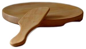 Alder Wood Slightly Hollowed Polenta Board, Diameter 34xh3.2 cm, Complete with Polenta Knife, Not Dishwasher Safe