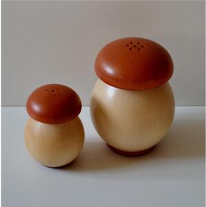 Mahogany Wood Salt and Pepper Set, dia. 7.5xh9.7 cm - Salt dia. 5.3xh7 cm, Natural Wood Base, Paprika Lid