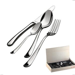Madeira Case 30 Pieces Cutlery Set Settimocielo Lucido Bugatti, Polished Chrome Steel 18.10, 4 mm Thickness