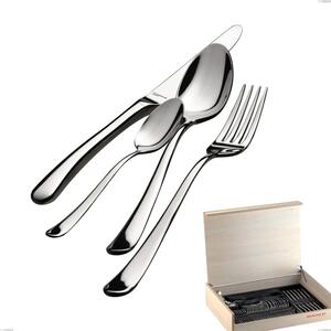 Madeira Case 50 Pieces Settimocielo Lucido Bugatti Cutlery Set, Polished 18.10 Chrome Steel, 4 mm Thickness