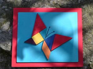 Tangram Painting The Butterfly 24x28x1.6 cm Horizontal Red Wooden Panel The Pieces are Attached and Glued with 7 Tangram Pieces Infinite Figures Can Be Made