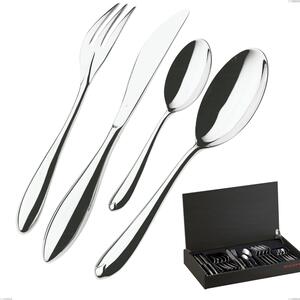 24-Piece Cutlery Set in Wenge Wood Case Venezia Bugatti, 18.10 Polished Chrome Steel, 12 mm Thickness