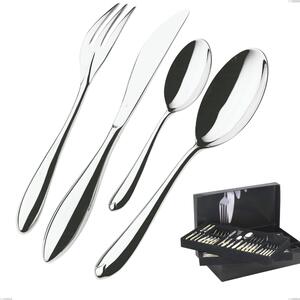 75 Piece Venezia Bugatti Cutlery Set in Gallery Box, 18.10 Polished Chrome Steel, 12 mm Thickness