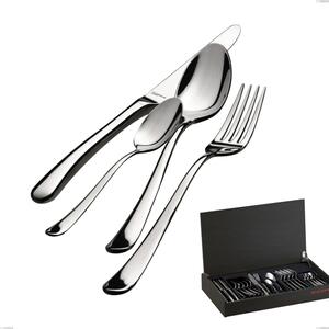 24 Pieces Cutlery Set in Wenge Wood Case Settimocielo Lucido Bugatti, 18.10 Polished Chrome Steel, 4 mm Thickness