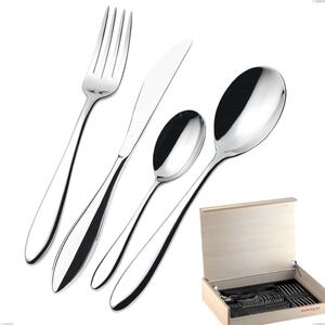 Madeira Case 50 Pieces Fresco Bugatti Cutlery, 18.10 Polished Chrome Steel, 13 mm Thickness