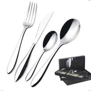 75 Pieces Cutlery Set in Gallery Fresco Bugatti Box, 18.10 Polished Chrome Steel, 13 mm Thickness
