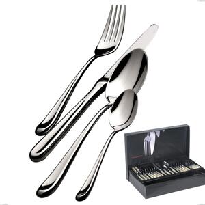 49 Piece Cutlery Set in Gallery Futura Polished Box, Bugatti Futura Lucido, 18.10 Polished Chrome Stainless Steel