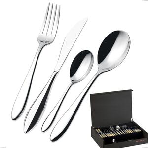49 Piece Cutlery Set in Wenge Wood Case Fresco Bugatti, 18.10 Polished Chrome Steel, 13 mm Thickness