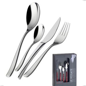 Amalfi Lucido Bugatti 24 Piece Cutlery Set, Polished Chrome Stainless Steel 18.10, Display Box Packaging
