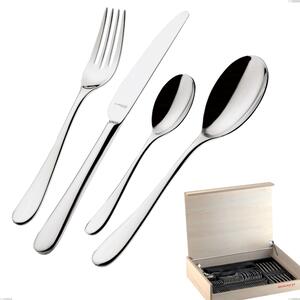 Madeira Case 50 Pieces Cutlery Siena Bugatti, Polished Chrome Stainless Steel 18.10, 3 mm Thickness