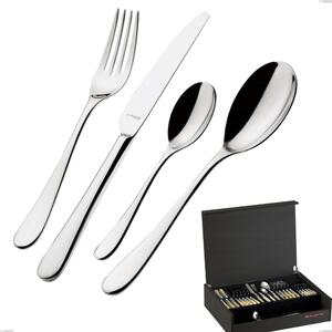 49-Piece Siena Bugatti Cutlery Set in Wenge Wood Case, 18.10 Polished Chrome Steel, 3 mm Thickness