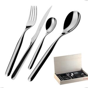 Madeira Case 24 Pieces Cutlery Vidal Bugatti, 18.10 Polished Chrome Steel