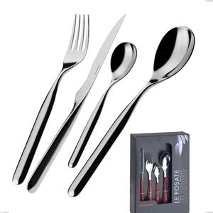 Vidal Bugatti 24 Piece Cutlery Set in Showcase Packaging, Polished Chrome Stainless Steel 18.10